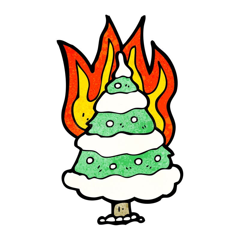 burning christmas tree cartoon