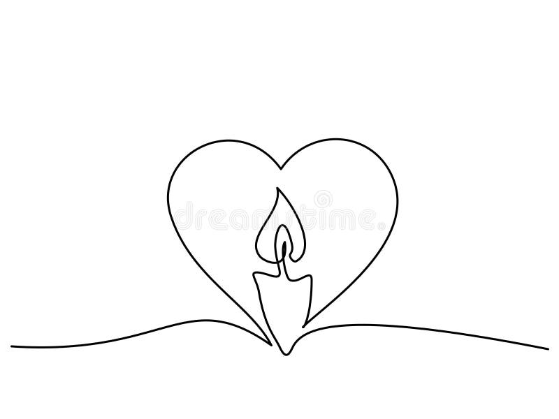 Burning fire candle continuous one line drawing vector illustration