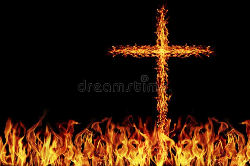 Burning fire cross on fire stock image. Image of hell - 96545115