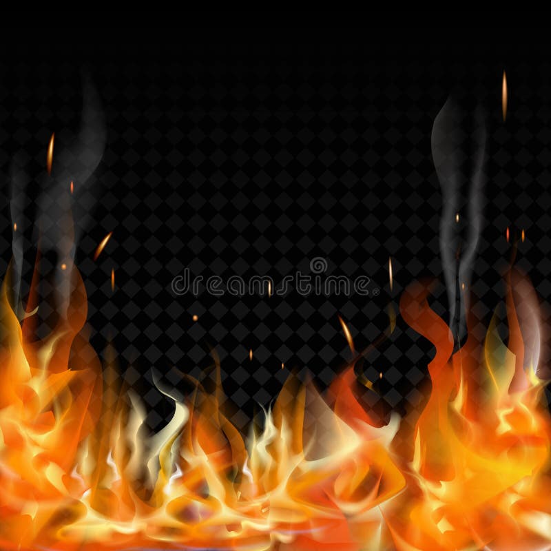 Burning fire flames on transparent background. stock illustration