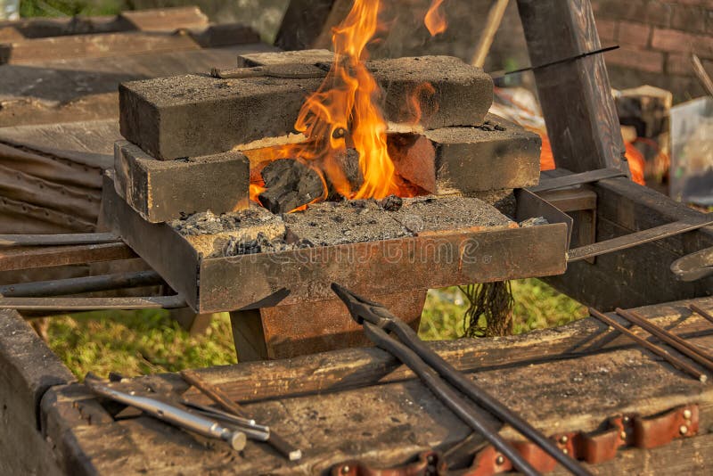 A Burning Fire in a for Iron Products Stock Photo Image