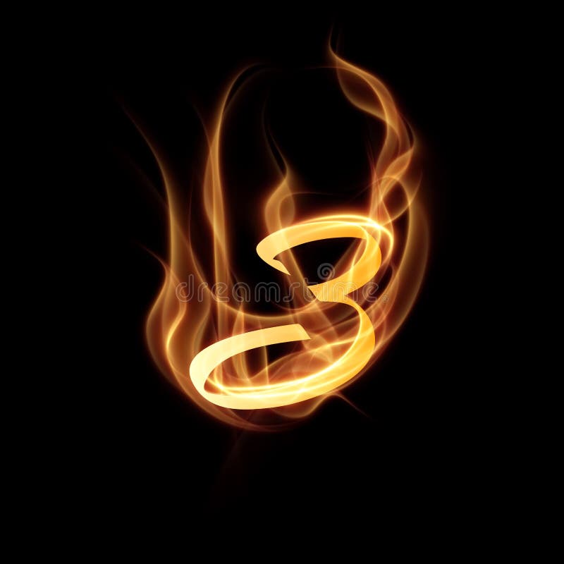 Burning fire number 3. Digit three with fire effect on black background. Vector eps10