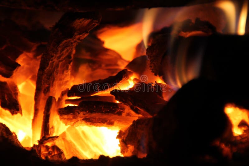 Burning Firewood in the Stove for Cooking,embers,glowing Coals Stock