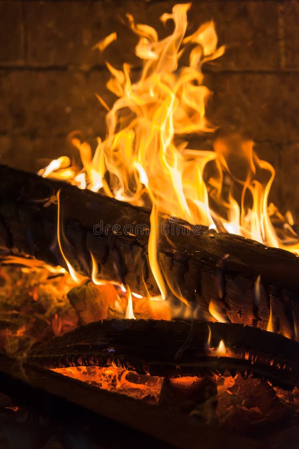 Burning Firewoods Ember In Fireplace Stock Photo Image of hardwood