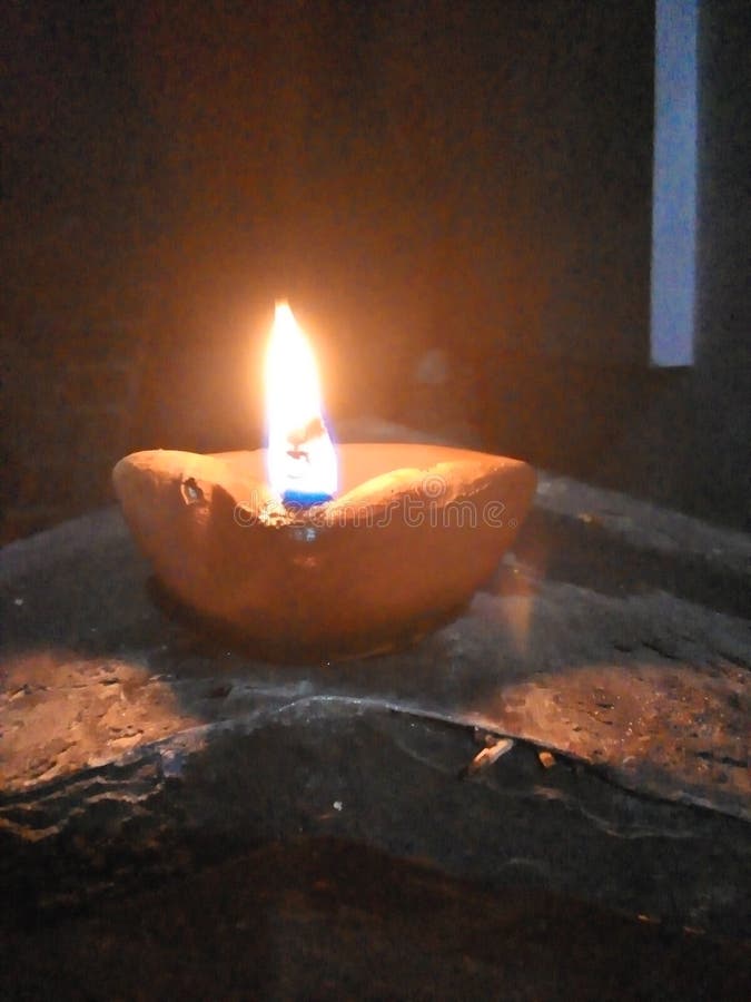 Burning Flame Dia Oil Lamp at Night Stock Image Image of wood, font