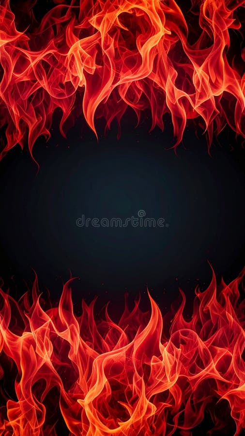 Burning Flames Bordering Dark Empty Space Dramatic Abstract Background