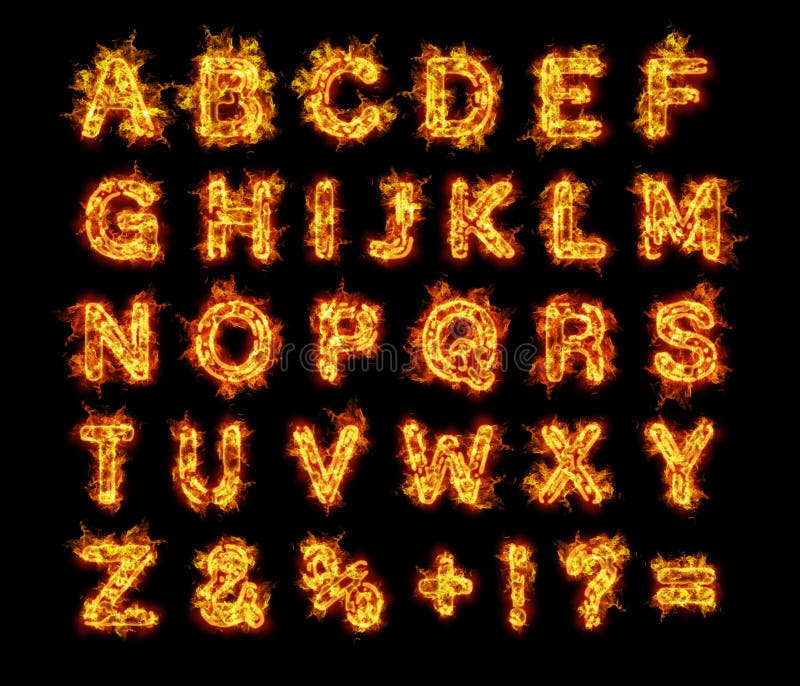 Burning Flames Fire Alphabet Letters Stock Illustration - Image: 61375946