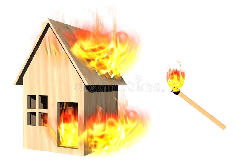 Burning house  with fire match