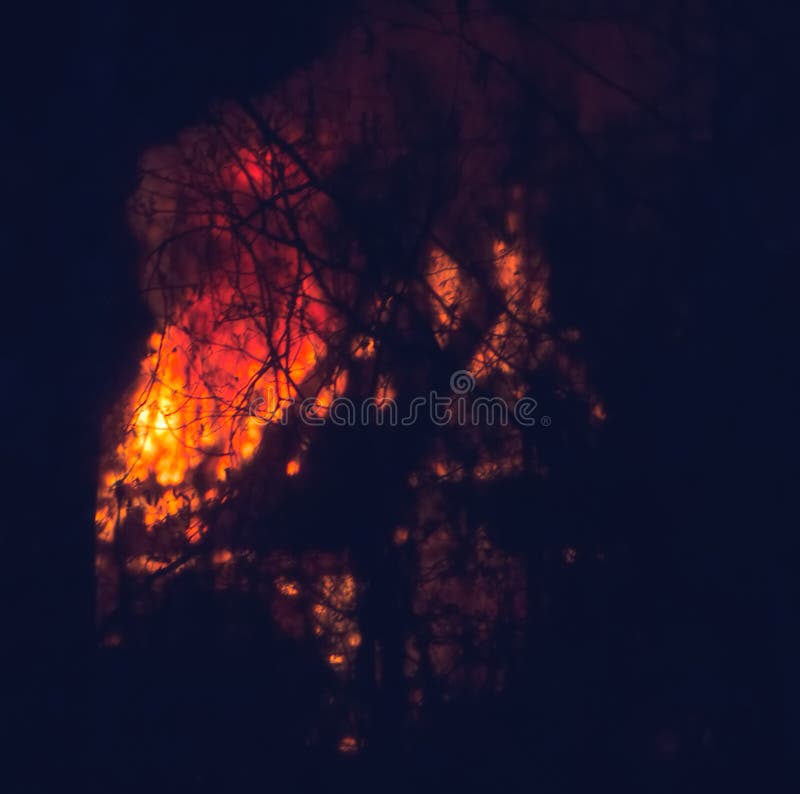 Burning House in the Still of Night Stock Image Image of fireman