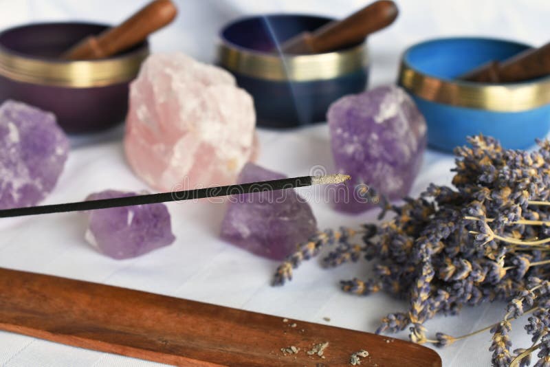 Burning Incense and Meditation Crystals Stock Photo Image of meditation, religious 174621756