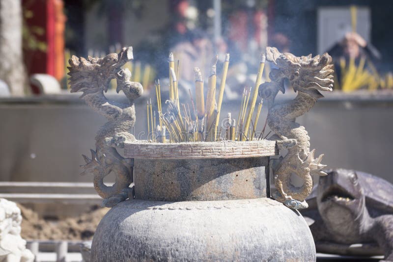 Burning Incense Stick in Dragon Decorated Censer Stock Image Image of burner, incense 74173387