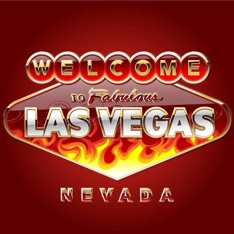 Burning Las vegas road sign. Gold and hell fire. Golden poker vectors