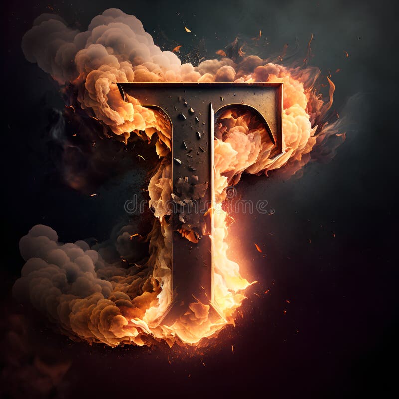 Burning letter T on a black background. 3D illustration. AI generated. AI generated image. Illustration and Clip Art.