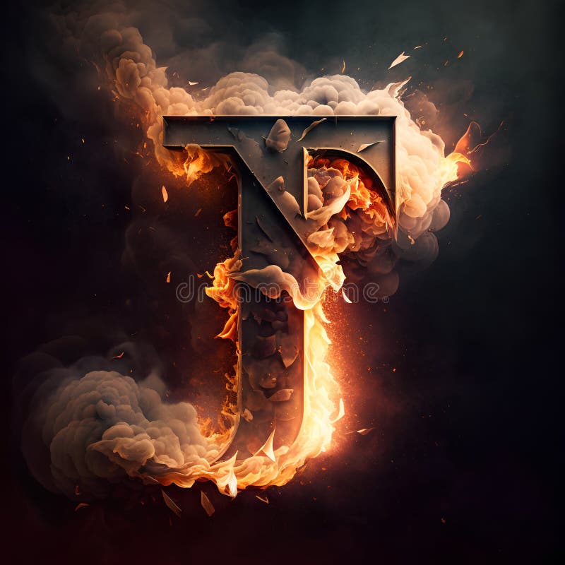 Burning letter T with smoke and fire, isolated on black background. AI generated. AI generated image. Illustration and Clip Art.