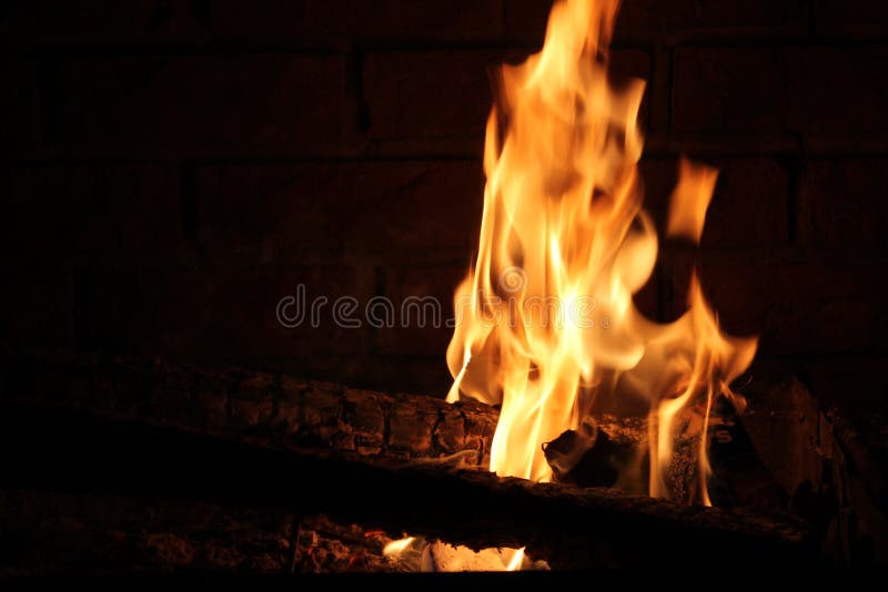 Burning Log in Hot Fire and Flames Stock Image Image of close