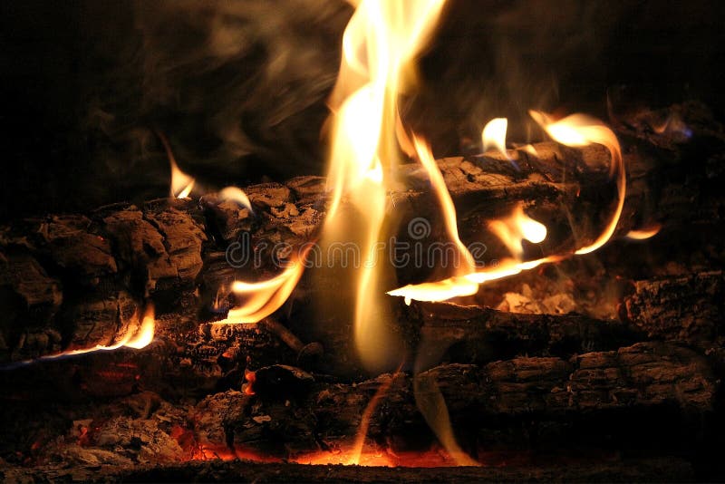 Burning Log in Hot Fire and Flames Stock Photo Image of grill