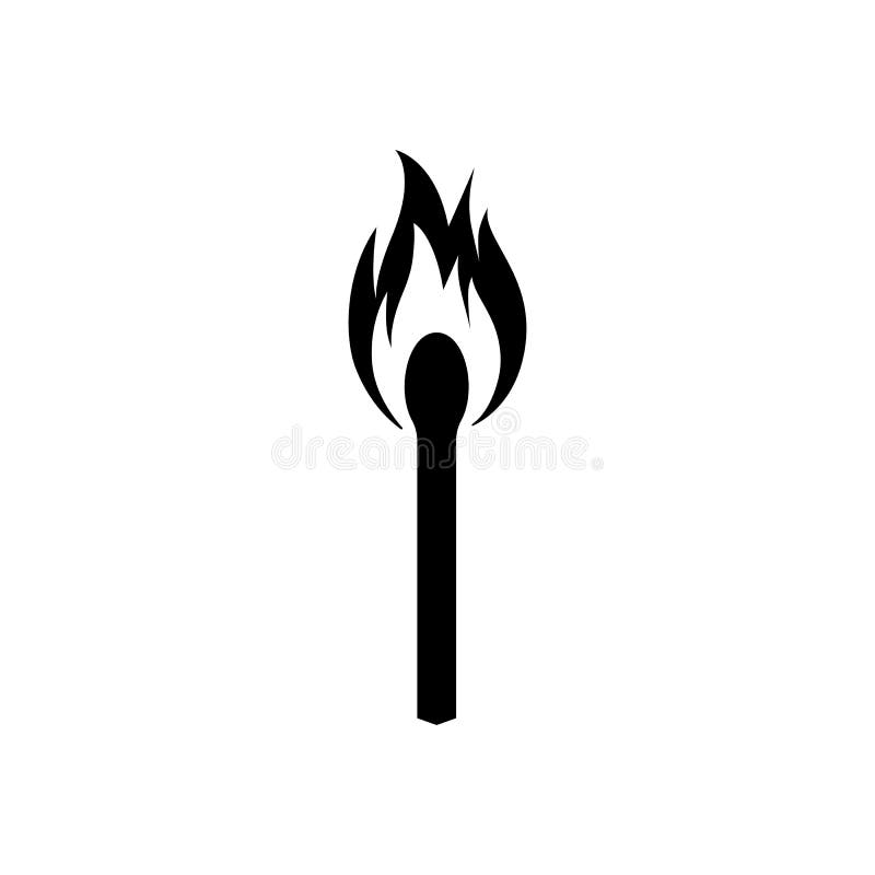 Burning Match Black Icon. Vector Illustration Flat Design Stock Vector