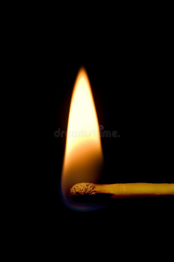 Burning Match Closeup Isolated On Black