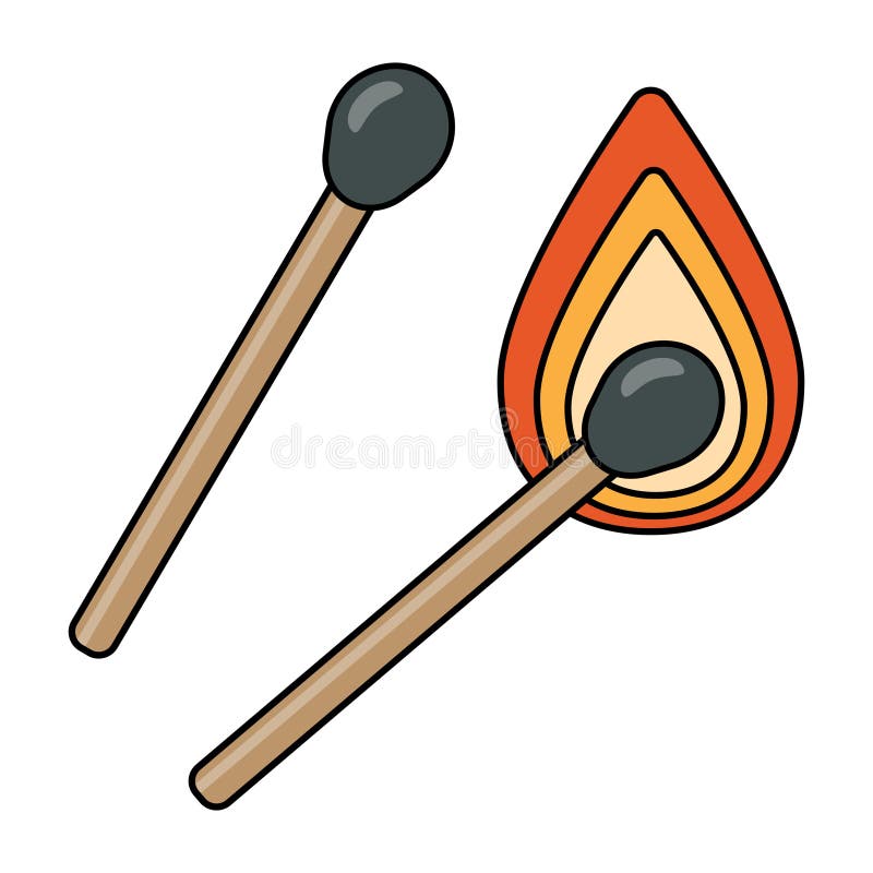 Burning match, hand drawn simple line drawing royalty free illustration
