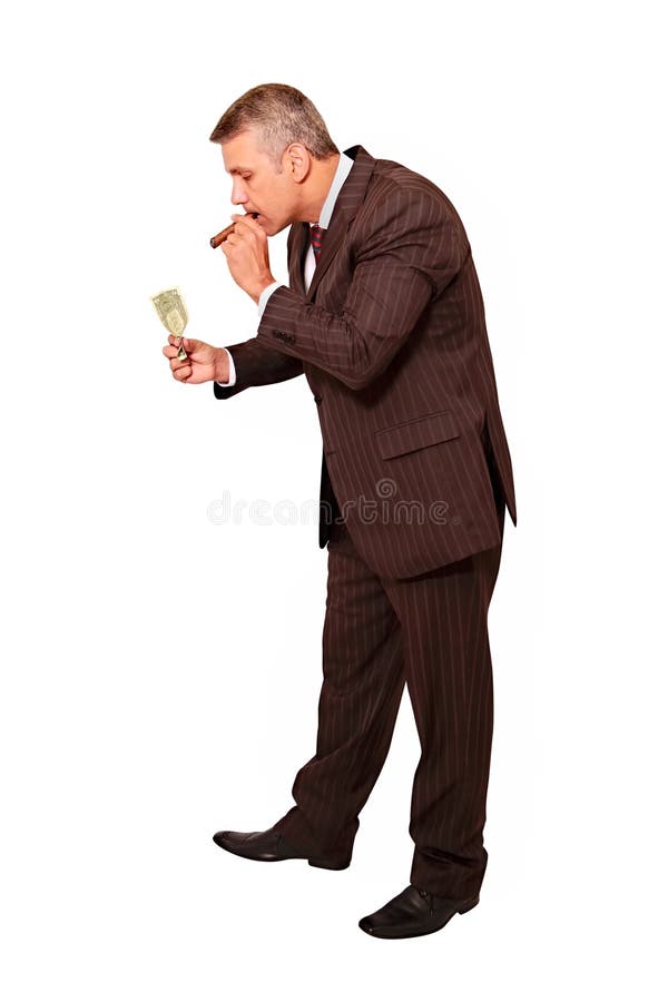 Burning Money Lighting a Cigar Stock Image Image of stand, dressed