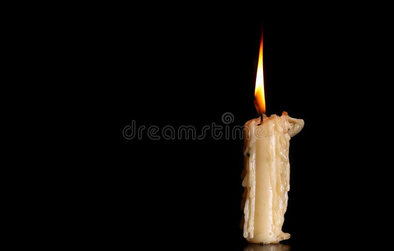 Burning Old Candle Vintage Bronze Silver Candlestick. Isolated on White