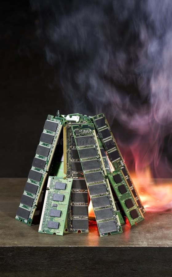 Burning random access memory stock image