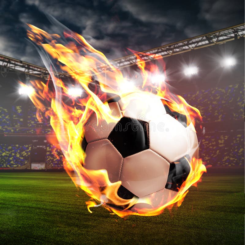 Burning Soccer Ball on Stadium Stock Image Image of light, match