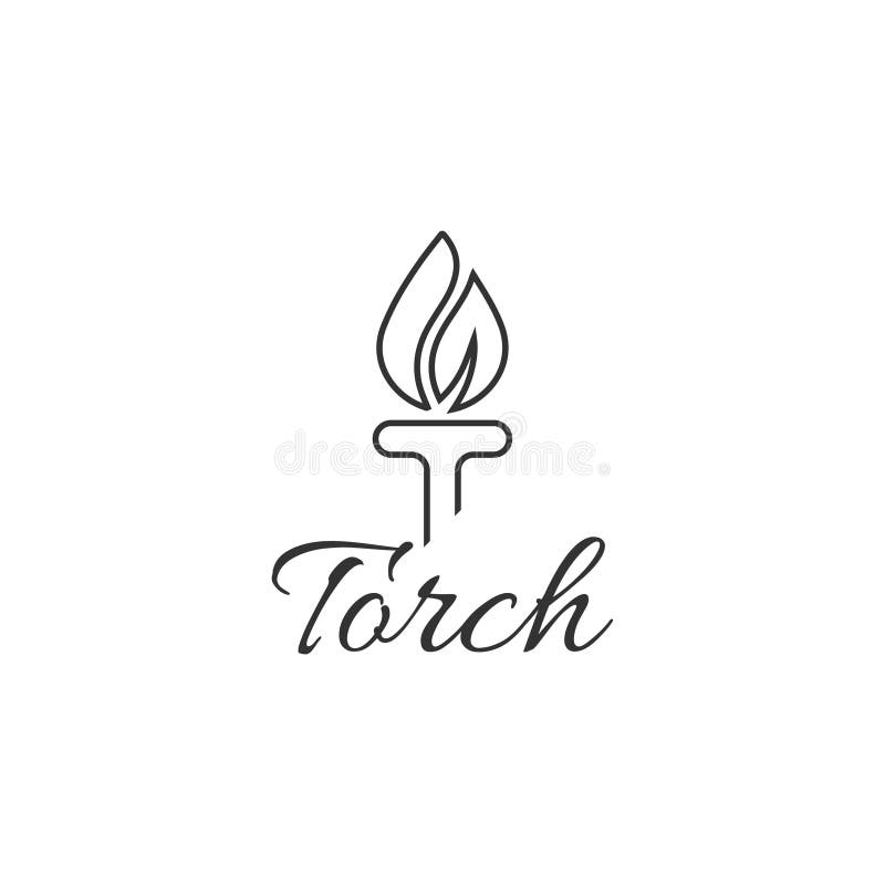 Initial Letter T Burning Torch Fire Flame with Pillar column logo design