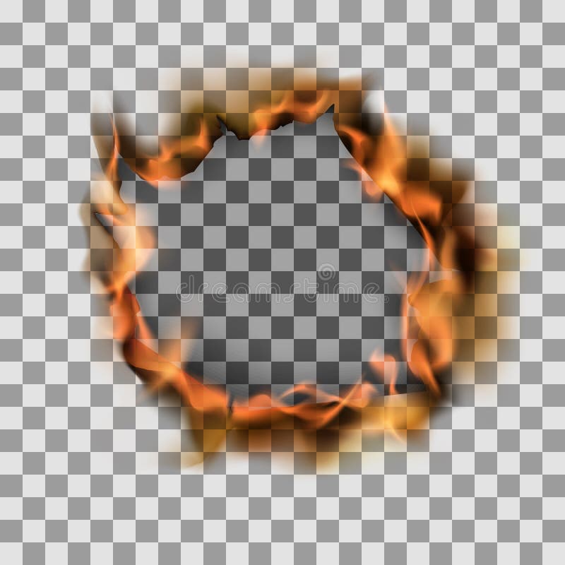 Burning torn hole in paper sheet. Vector illustration on transparent background stock illustration