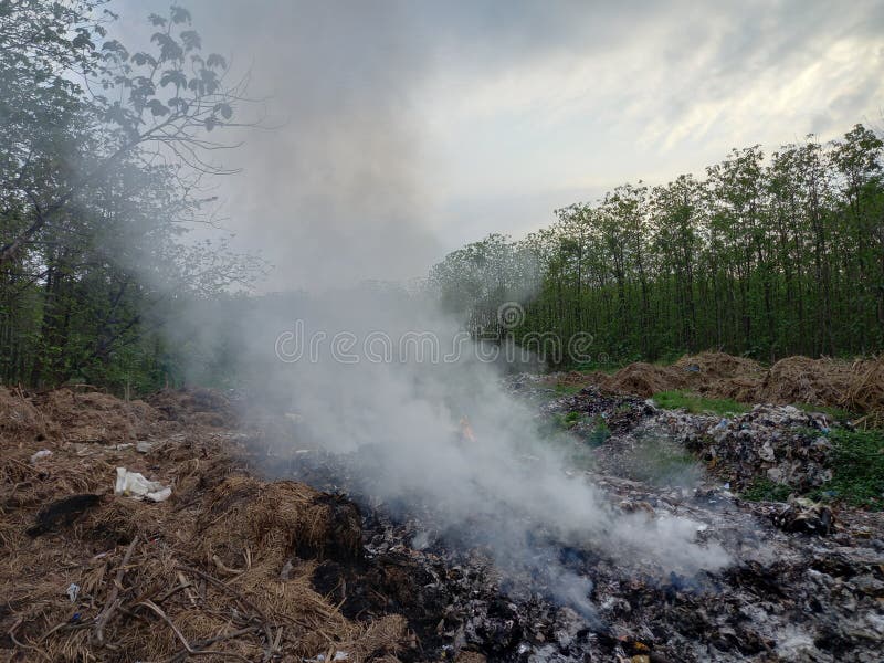 Burning trash in landfills stock photo. Image of dump 228762662