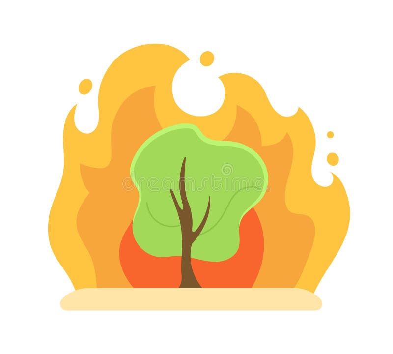 Burning Tree. Fire in the Forest. 3D Illustration Stock Illustration