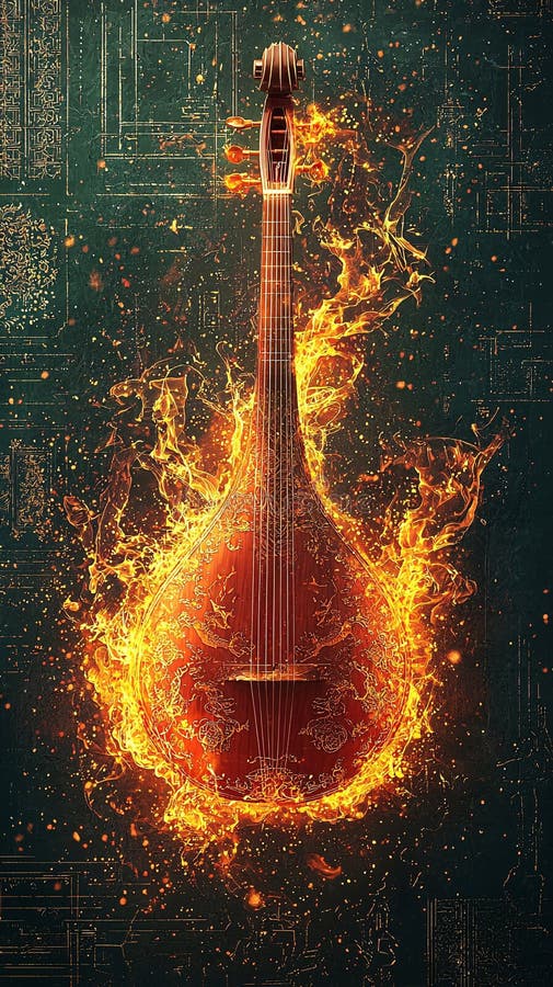 Burning violin vector illustration