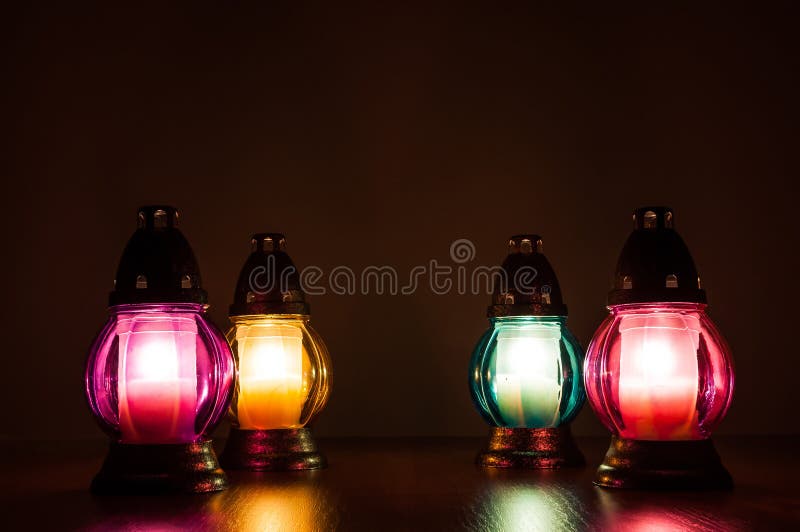 Burning Votive Candles in the Dark Stock Photo Image of cemetery