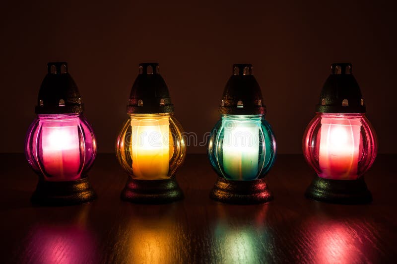 Burning Votive Candles in the Dark Stock Image Image of light