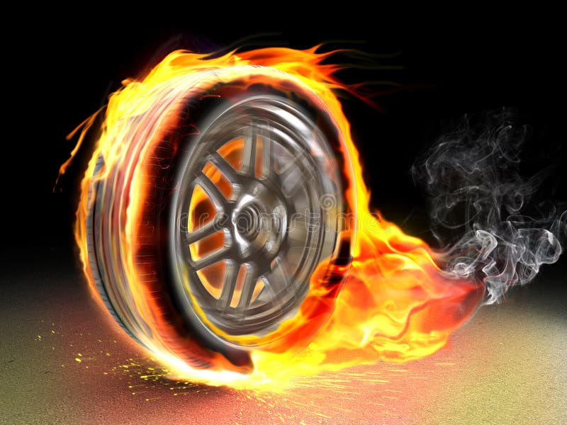 Car wheel on fire stock illustration. Illustration of isolated 16103664