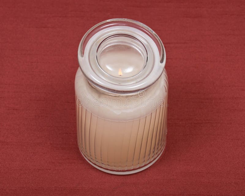 Burning White Candle In Glass Jar Stock Photo Image of burning, white