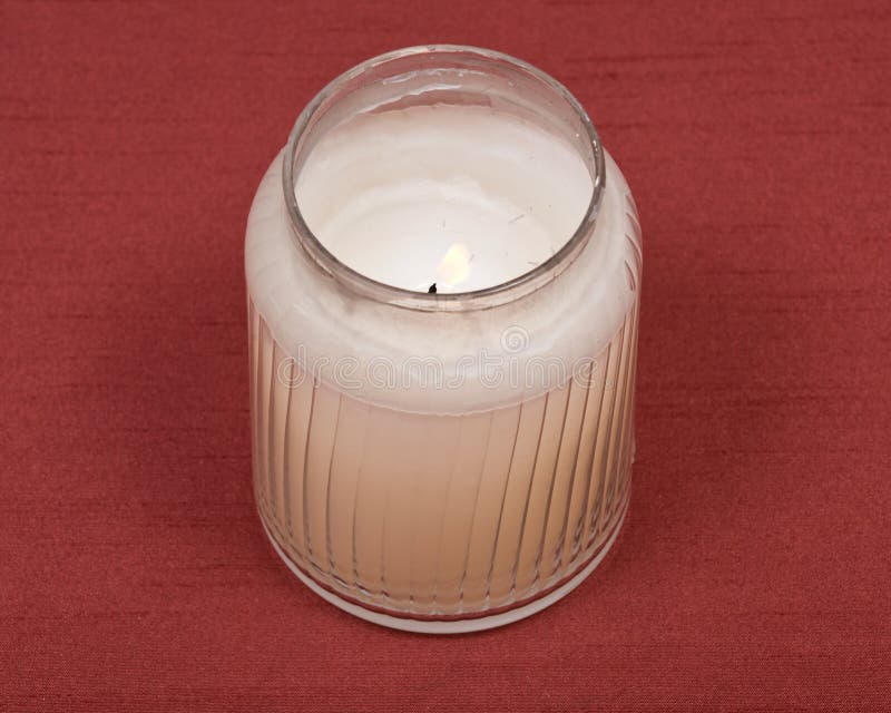 Burning White Candle In Glass Jar Stock Image Image of celebration