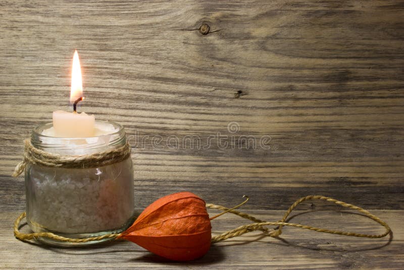 Burning White Candle in Glass Jar Stock Image Image of autumn