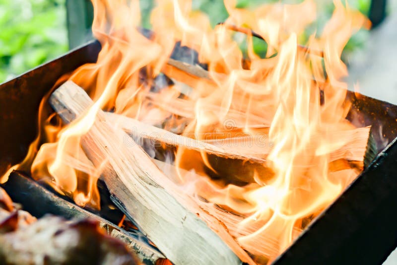 Burning Wood in the Barbecue Grill Stock Photo Image of combustion