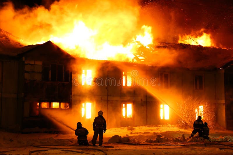 Burning wooden house