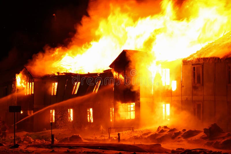 Burning wooden house