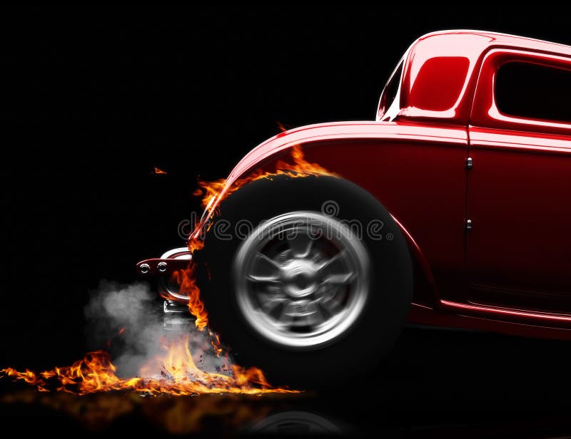 Hot rod burnout on a black background with room for text or copy space. Hot rod burnout on a black background with room for text or copy space