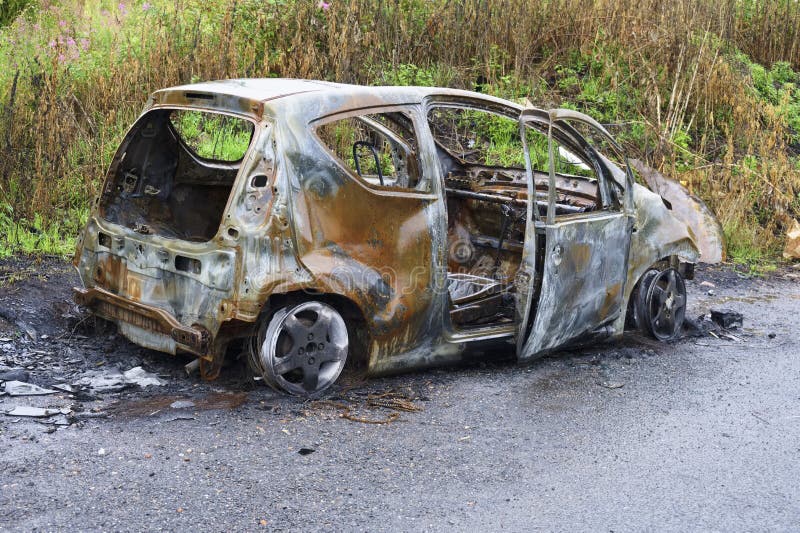 Burnt out car set of fire and left by joy rider