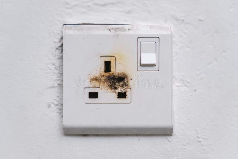 Burnt 3 Pin Wall Socket stock photo. Image of fitting 245381798