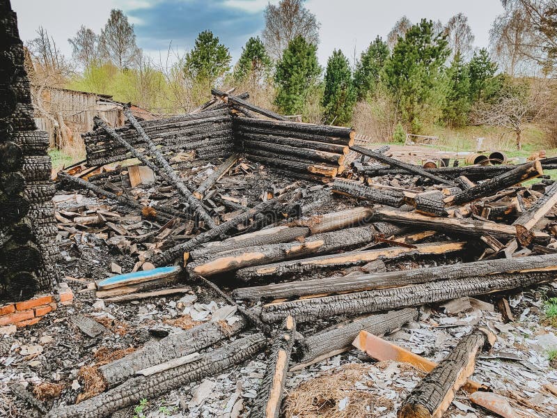 Burnt wooden house stock photo. Image of bark, dark 147497240