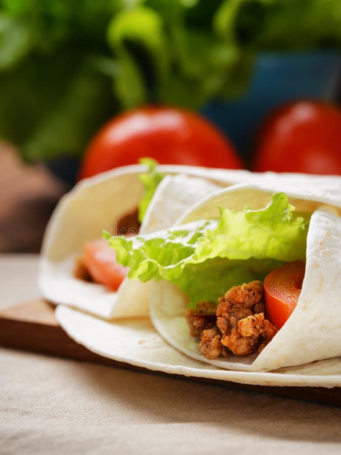Burritos with Beef Tomato and Salad Leaf Stock Image Image of burrito