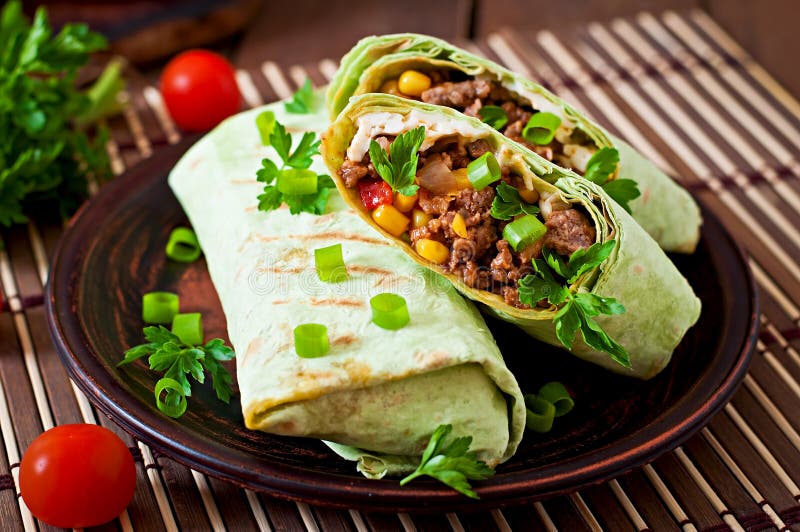 Burritos Wraps with Minced Beef and Vegetables Stock Image Image of health, meat 54365575