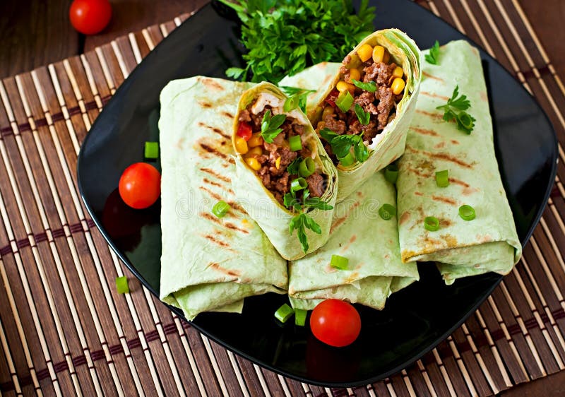 Burritos Wraps with Minced Beef and Vegetables Stock Photo Image of full, food 54365628