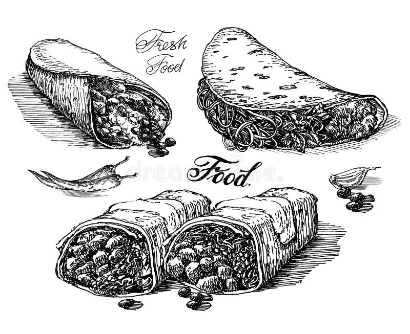 Burritosvektorlogo-Designschablone mexikanisch lizenzfreie abbildung Burritosvektorlogo-Designschablone mexikanisch lizenzfreie abbildung