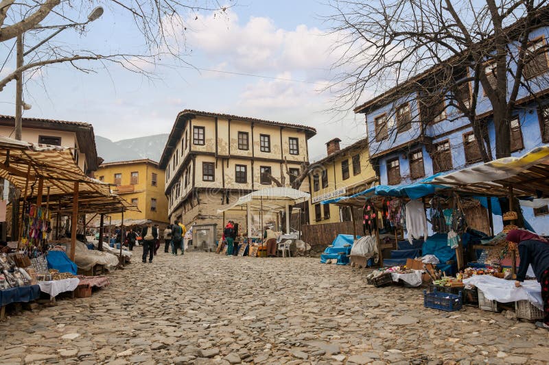 BURSA TURCJA, STYCZEŃ, - 24, 2015: Centrum 700 lat Osmańska wioska Cumalikizik Dziejowa tekstura wioska b obrazy royalty free BURSA TURCJA, STYCZEŃ, - 24, 2015: Centrum 700 lat Osmańska wioska Cumalikizik Dziejowa tekstura wioska b obrazy royalty free